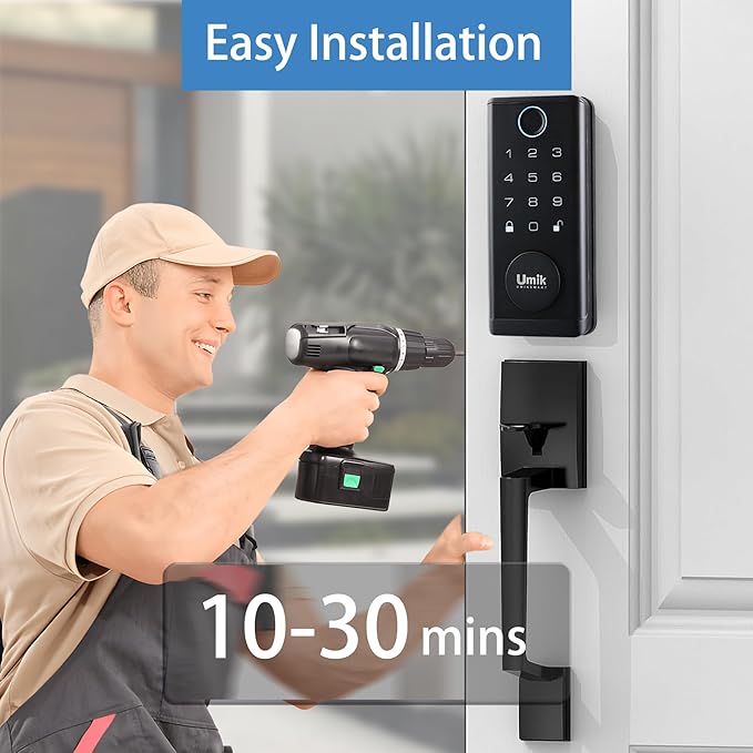 Fingerprint Smart Door Lock with Heavy Duty Handleset, Keyless Entry Door Lock, Electronic Keypad Deadbolt Locks, App Control for Front Door, Home (Matte Black)