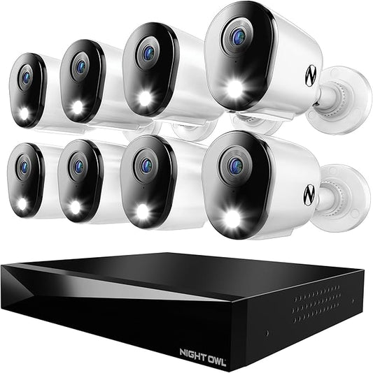 Night Owl 2-Way Audio 12 Channel DVR Video Home Security Camera System with (8) Wired 4K HD Indoor/Outdoor Deterrence Cameras and 2TB Hard Drive (Add up to 4 Wi-Fi Cameras) (8 Camera)