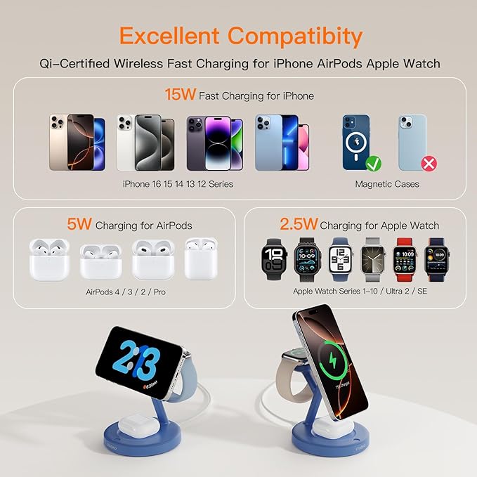 2025 3 in 1 Charging Station for Apple iPhone AirPods Watch with Mag-Safe Charger Wireless Charger Stand for iPhone 1716 15 14 13 12 Series AirPods iWatch Series - Gifts for Wife & Husband