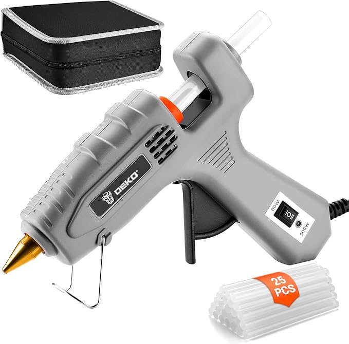Hot Glue Gun Full Size: DEKOPRO 60/100Watt Dual Temp Hot Glue Gun Kit with 25 Glue Sticks, Organize Storage Case, Heavy Duty Heat Glue Gun Tool Set for Home Repair, Art & Crafts, DIY