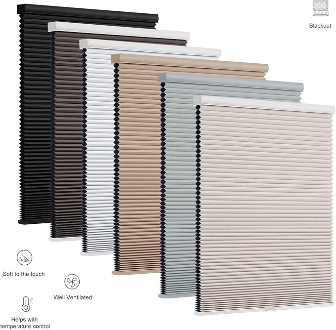 Changshade Cordless Cellular Shades, Blackout Honeycomb Shades for Windows, Pull Down Pleated Blinds, Easy to Install for Indoor Windows and French Doors,38" W x 72" H, Beige