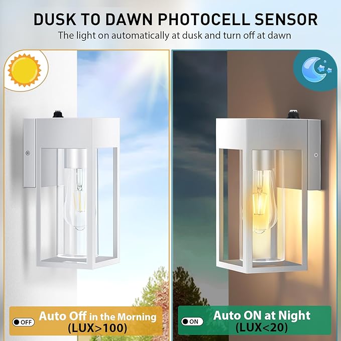 2 Pack Dusk to Dawn Outdoor Wall Lantern, Porch Lights Outdoor Light Fixtures Wall Mount, IP65 Waterproof Wall Mount Light, Outdoor Lantern for Porch Doorway Garage