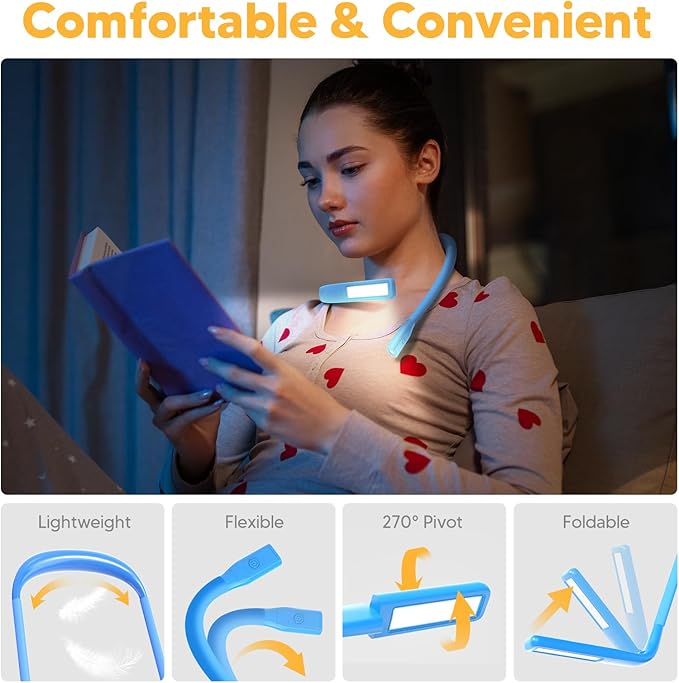 Neck Book Light for Reading at Night, Back to School Supplies Dorm Bed Lamp for College Students Teen Girls Boys Stocking Stuffers Christmas Birthday Gifts for Book Lovers Reading Accessories