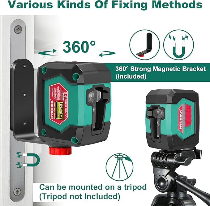 Laser Level, HYCHIKA 50 Feet Cross Line Laser with Dual Modules, Self Leveling Laser Level, Switchable Self-Leveling Vertical and Horizontal Line Construction Picture Hanging, Battery Included