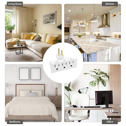 EXTRASTAR 3 Outlet Swivel Wall Adapter, Electrical Outlet Extender with Grounded 180 Degree, 3 Prong Multiple Plug Outlet, ETL Listed Wall Tab for Home Office Dorm - White (3 Pack)