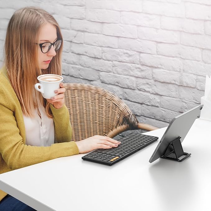 OMOTON Foldable Bluetooth Keyboard Supports Up to 3 Devices, Rechargeable Wireless for iPad iOS Android Tablet MacOS Windows Laptop PC, Full Size Folding Travel Keyboard