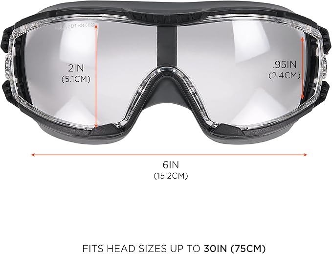 Ergodyne Skullerz Arkyn Protective Dust Safety Goggle, Non-Vented, Anti Fog, Scratch Resistant, Adjustable Elastic Strap