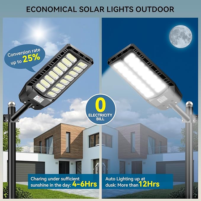 8000W Solar Lights Outdoor, Solar Street Lights Outdoor Waterproof with Motion Sensor and Remote Control, 6500K Dusk to Dawn Security Flood Lights for Outside, Yard, Parking Lot, Garden