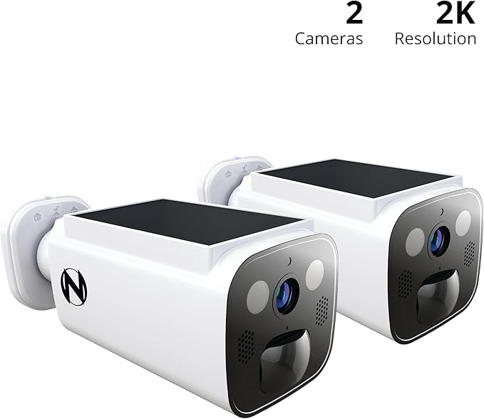Night Owl® 2K Battery Solar Powered Camera with Spotlight and 2-Way Audio – 2 Pack – White