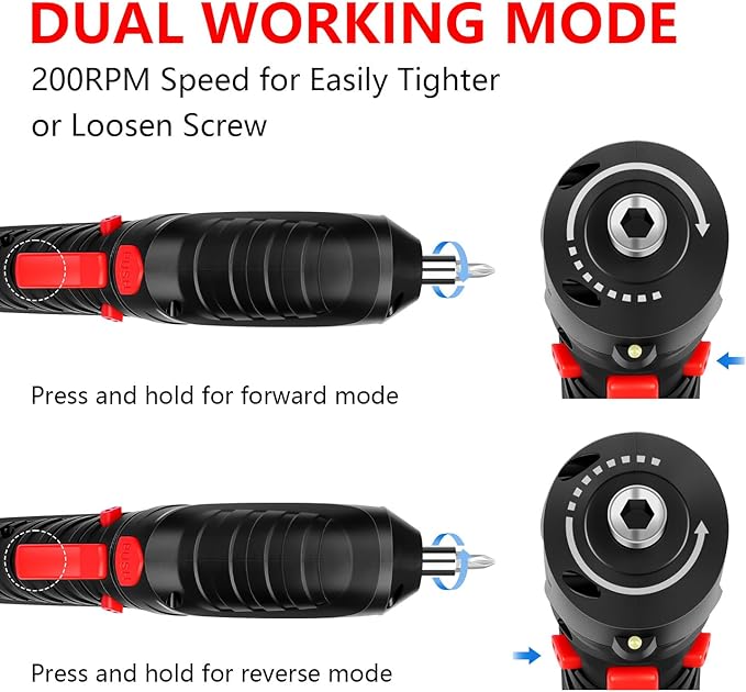 8 in 1 Electric Screwdriver Cordless Drill Rechargeable Set 3.6V Li-ion 3.5N·m Max Torque Electric Rotatable LED Light Screwdriver Multi-Angle Work balck for Home Office DIY Tools