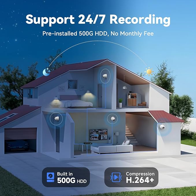 5MP Lite Security Camera System with 500G Hard Drive, 4 Channel AHD TVI DVR Recorder, 4pcs HD Indoor Outdoor Wired Surveillance CCTV Dome Cameras, Smart Motion Detection, Night Vision