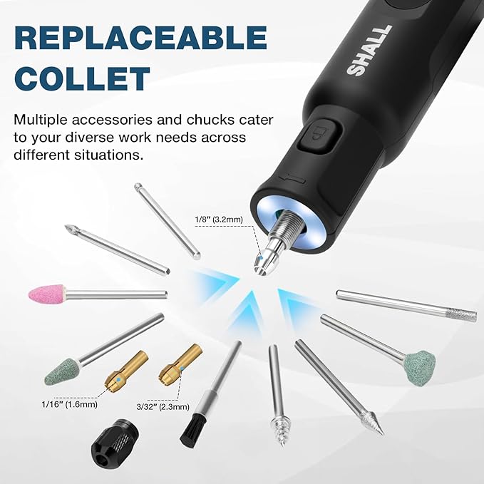 SHALL Cordless Rotary Tool Kit, 3.7V Mini Rotary Tool with 5 Speed and 104 Accessories, Multi-Purpose Power Engraving Tool for Sanding, Cutting, Carving, Drilling, Polishing, DIY Crafts - Type-C