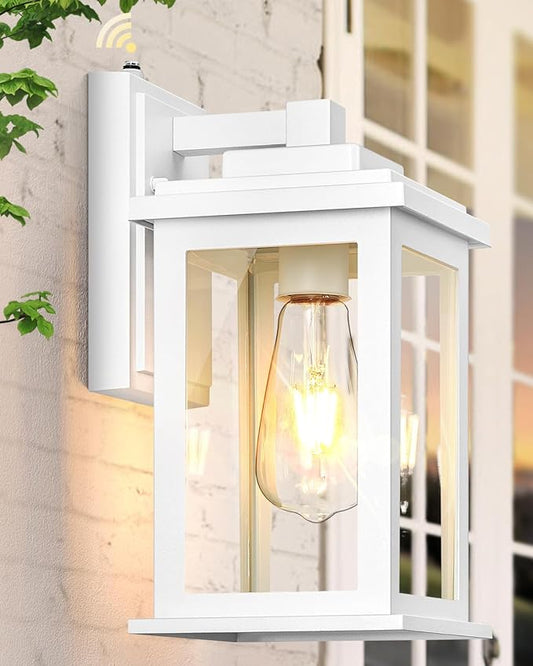 VIANIS White Outdoor Wall Lights, Dusk to Dawn Porch Lights, Anti-Rust Exterior Lighting Fixtures, Dusk to Dawn Outdoor Lighting with Tempered Glass for House, Porch, Garden, Hardwired, Non-Solar