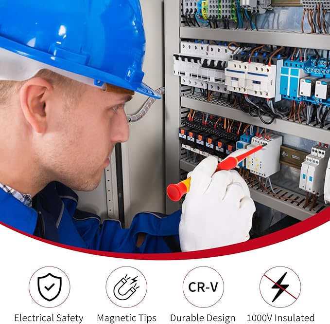 XOOL 6PCS 1000V Insulated Precision Electrician Screwdrivers Set, Slotted and Phillips Magnetic Tip, Chrome Vanadium Steel, VDE & GS Certified for Safe Electrician Repair