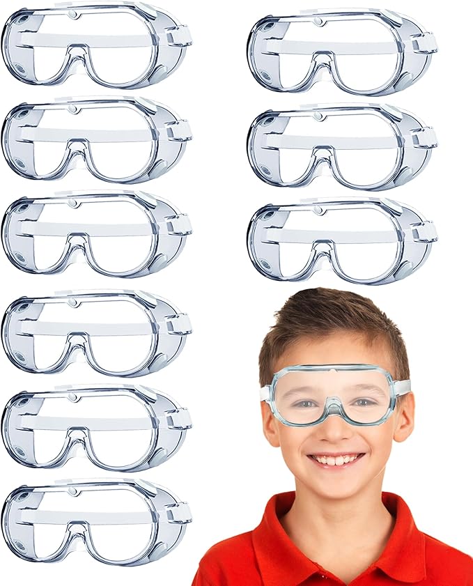 Kids Safety Goggles 9 Pack- Adjustable Lightweight Safety Glasses, Clear Eye Safety Protection