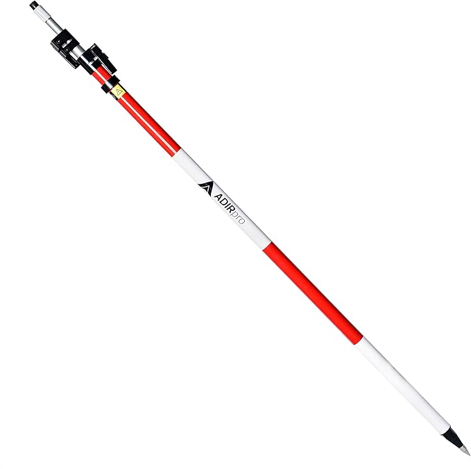 AdirPro Aluminum Prism Pole - Telescopic 12’ (3.7m) – Fixed Adapter Tip – Quick Release Clamp - Metric Graduation - Strong & Lightweight GPS Pole - for Use with Prisms - Rover Rod - GNSS Instruments