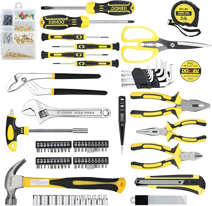 DOWELL Tool Set 185 Piece, General Household Tool Kit, Hand Tool Kit with Toolbox Storage Case for Home Repair