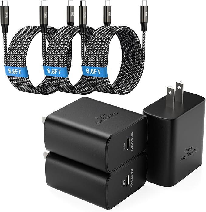 45W Super Fast Charger Type C, [3 Pack] 45 Watt USB-C Charger PD/PPS Wall Charging Block for Samsung Galaxy S25 Ultra/S25+/S25/S24/S23 Ultra/S23+/S22 Ultra/S22+/S20 Ultra, Tab S8(with 3X 6.6ft Cable)