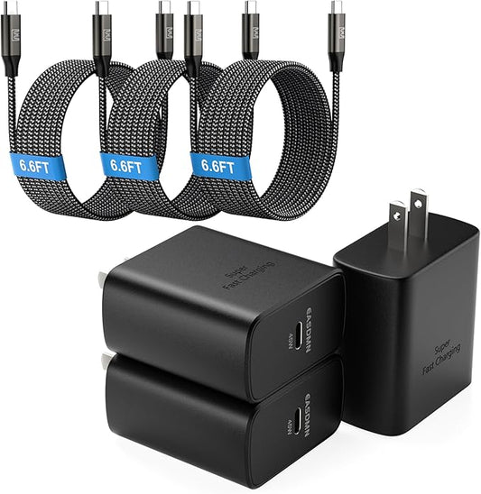 45W Super Fast Charger Type C, [3 Pack] 45 Watt USB-C Charger PD/PPS Wall Charging Block for Samsung Galaxy S25 Ultra/S25+/S25/S24/S23 Ultra/S23+/S22 Ultra/S22+/S20 Ultra, Tab S8(with 3X 6.6ft Cable)