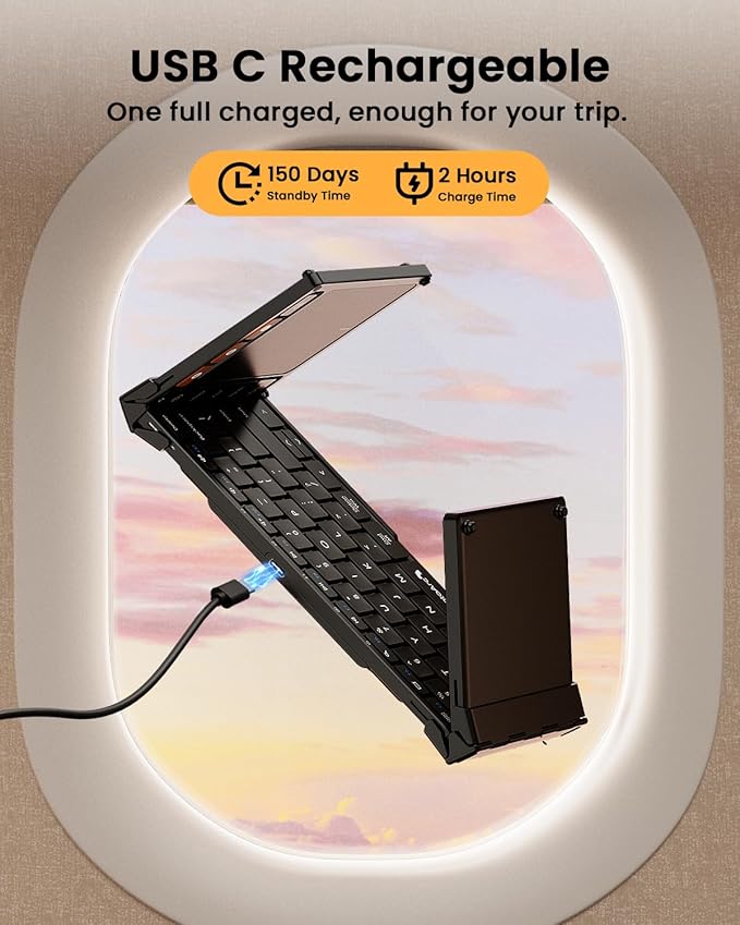 ProtoArc Foldable Keyboard with Touchpad, XK01 TP Folding Portable Keyboard, Full Size Keys, Large Trackpad Bluetooth Travel Keyboards for iPad Laptop PC Tablets -Black