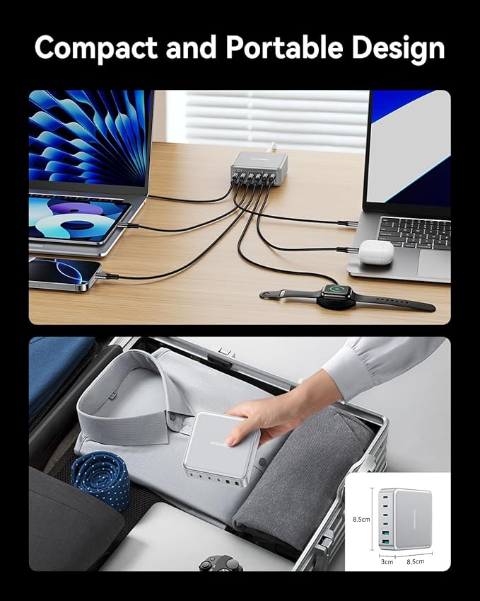 270W USB C Charger Block, Rocoren 6 Port Multi USB-C Charging Station,100W PD Fast USBC Gan Charger Station Hub Dock for Multiple Devices, Laptop Type C for MacBook/iPhone 16/iPad/Galaxy S25