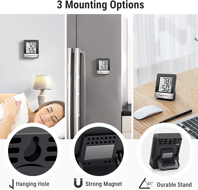ThermoPro TP49 3 Pieces Digital Hygrometer Indoor Thermometer Humidity Meter Mini Hygrometer Thermometer with Temperature and Humidity Monitor Room Thermometer, Black