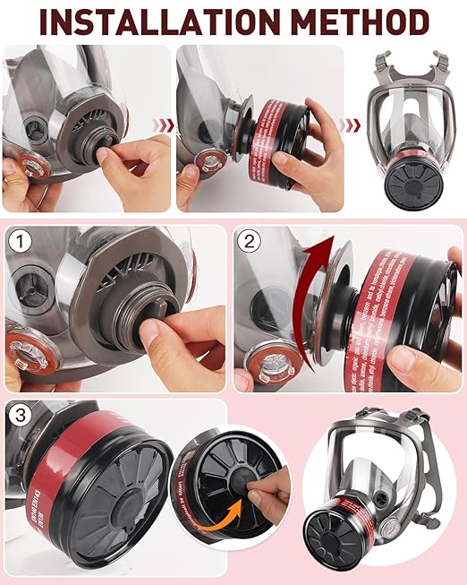 Full Face Respirator Mask: Reusable Full Face Gas Cover Survival Nuclear and Chemical Gas Mask with 40mm Activated Carbon Filter Dust Mask Anti Fog Against Gases Organic for Chemicals, Metals