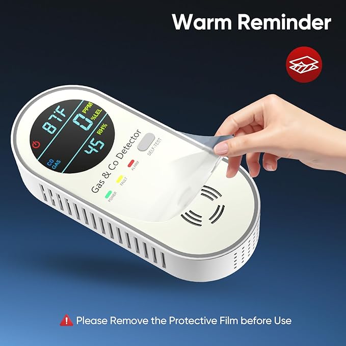 4-in-1 Natural Gas Leak Detector & Carbon Monoxide Detectors - Carbon Monoxide Detectors Plug in - Natural Gas, Propane, Co Detector, Temperature & Humidity Detector for Home, RV (2 Packs)