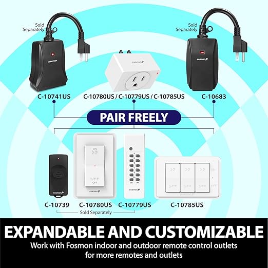 Fosmon Outdoor Wireless Remote Control Plug Outlets, Dual Battery Operated On/Off Light Switch for Electrical Outlets, No Interference, 100 Feet Range, No Wiring & Expandable, Grounded, ETL Listed