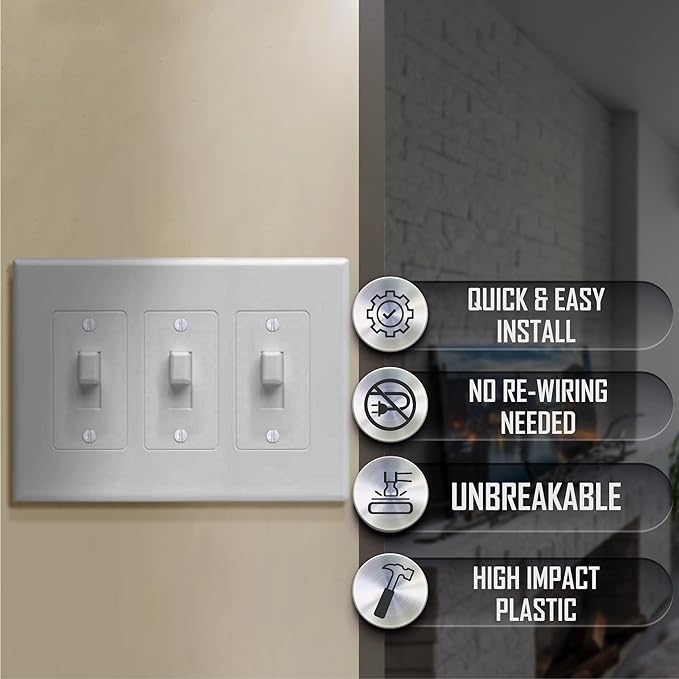 TayMac 2673W 3-Gang MASQUE Decorator Cover, Toggle, White