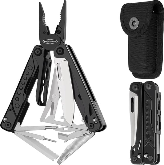 Multitool, 20-in-1 Stainless Steel Multi Tools Pliers with Nylon Sheath, Safe Locking, Professional Multi-Tool for Survival, Camping and Hunting, Black