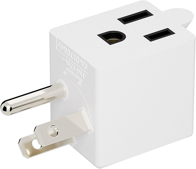90 Degree Adapter Right Angle USA 3-Prong Male-Female Adapter,90 Degree Angled USA Male Female Power adapter, 5-15P to 5-15R Direction Changer Space Save Adapter White PA-0170R45W