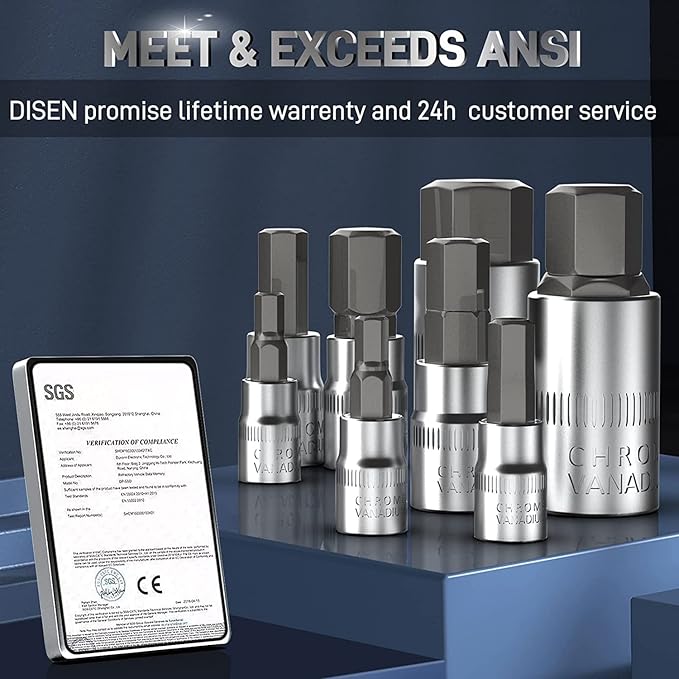 DISEN 32-Piece HEX Bit Socket Set, SAE & Metric Allen Wrench Socket Set with Enhanced Storage Case, Premium Heat Treated Chrome Vanadium Steel & S2 Alloy Steel