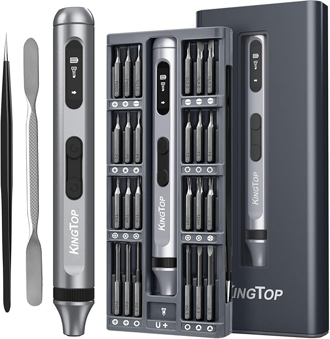 KINGTOP 52‑in‑1 Precision Screwdriver Set – S2 Steel Magnetic Bits, Anti‑Slip Handle, Pop‑Up Aluminum Case – Mini Electric Screwdriver Kit for Electronics Repair, Phones, Laptops & Gadgets