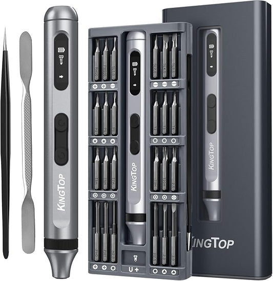 KINGTOP 52‑in‑1 Precision Screwdriver Set – S2 Steel Magnetic Bits, Anti‑Slip Handle, Pop‑Up Aluminum Case – Mini Electric Screwdriver Kit for Electronics Repair, Phones, Laptops & Gadgets