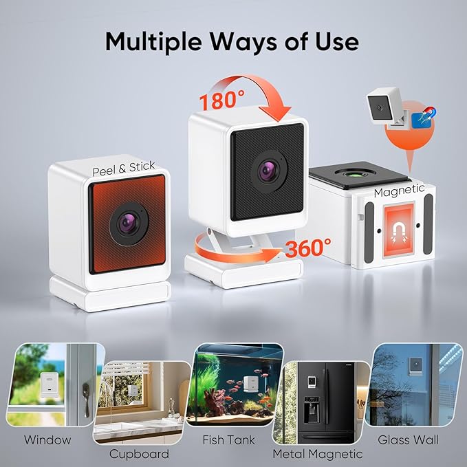 Window Camera, 3MP 2K Home Security Camera for Indoor Glass Monitoring, 2.4GHz & 5GHz WiFi Wireless, AI Color Night Vision, Human & Motion Detection, 24/7 Recording, Easy & Quick Window Mount (1 Pack)