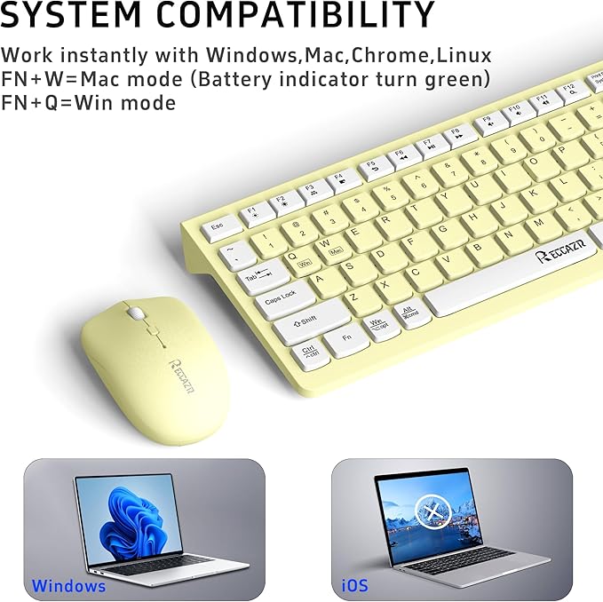 Canary Wireless Keyboard and Mouse Combo - Full-Sized Keyboard and Adjustable DPI Mouse, 2.4GHz USB Receiver, for PC, Windows, Desktop, Laptop - Yellow