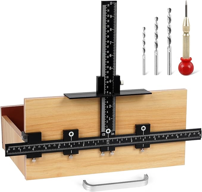 Aluminum Cabinet Hardware Jig, Punch Locator Drill Guide,Wood Drilling Dowelling Guide for Installation of Handles Knobs on Doors and Drawer, Cabinet Template Tool for Handles and Pulls