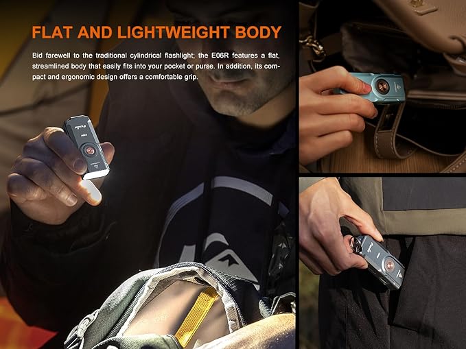 Fenix E06R 700 Lumen USB Rechargeable LED Keychain Flashlight/UV/Blacklight with EdisonBright Accessory case Bundle (Grey)