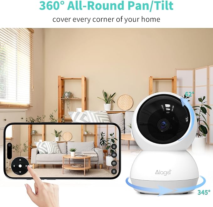 2K Indoor Security Camera, AI Human & Pet Motion, 2.4/5 GHz, 360° Pan Tilt, Night Vision, 2 Way Audio, Compatible with Alexa & Google Assistant (64GB TF Card)