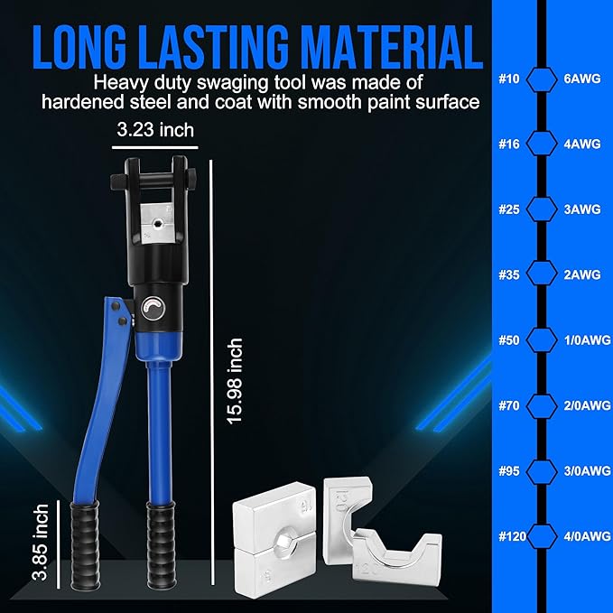 LICHAMP 16 Packs Hydraulic Cable Lug Tool with durable case, 6 AWG to 4/0 AWG Battery Cable Crimping Tool WIRE Terminal Crimper Set, 1203BL