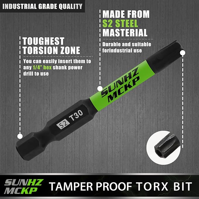 SUNHZMCKP Impact Torx Bits Set T30, 30 Pack Security Screwdriver Bit Set, S2 Alloy Steel Tamper Resistant Star Bits with 1/4” Hex-Shank, CNC Machined Tips Power Bits with Storage Box