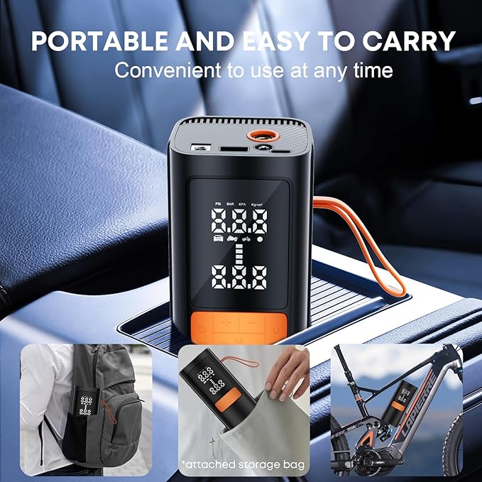 Tire Inflator Portable Air Compressor - 150PSI Air Compressor with Tire Pressure Gauge, 15000mAh & 3X Faster Portable Air Pump for Cars, Bikes & Motorcycle Tires, Balls, Car Accessories