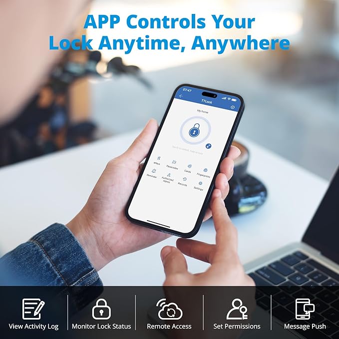 T02 Mini Keyless Entry Door Lock, Built-in Wi-Fi, App Control, Smart Lock for Front Door, Keypad Deadbolt, Auto Locking, Keys, Fob Card, PIN Code Unlock, 8xAA Batteries, IP55 Waterproof