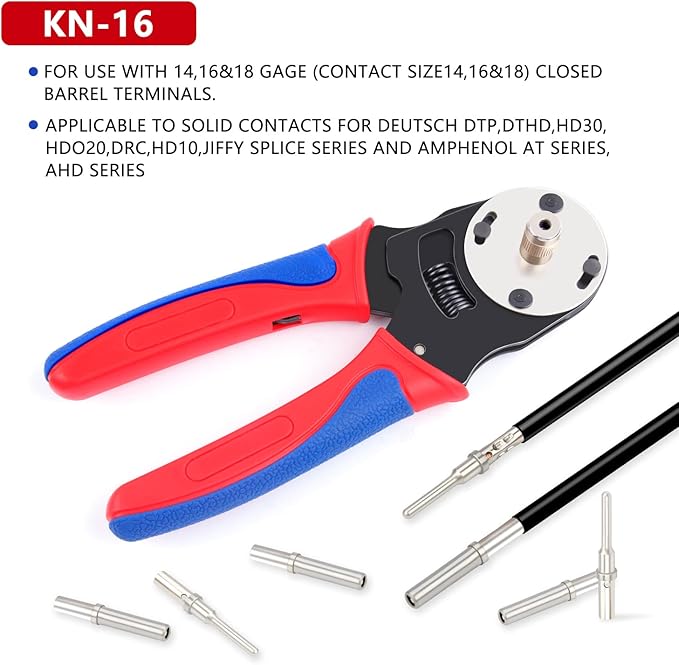 Deutsch Crimper,Knoweasy 4 Way Indent, 8 Impression Closed Barrel Crimper with Deutsch Crimp Tool for Deutsch Contacts - Gage 14, 16, 18 - Perfect for Automotive Application