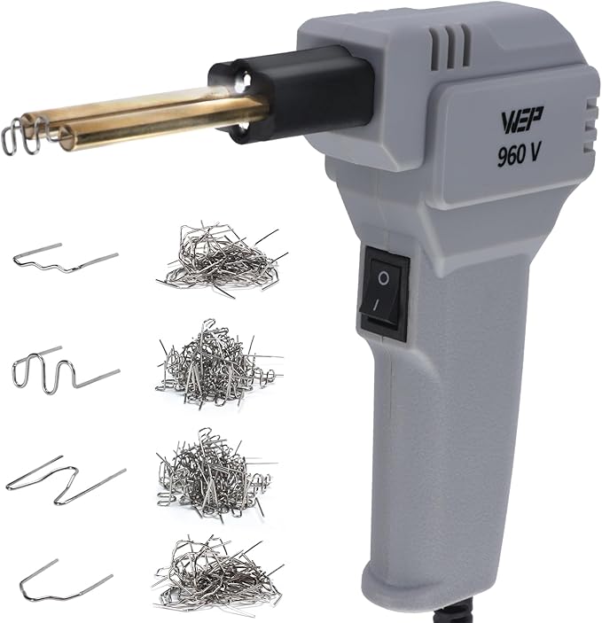 WEP 960-V Grey Plastic Welder Kit 110V with LED Lights with 200 Hot Staples and Pliers for Car Bumper Plastic Welding, Plastic Gas Tank Repair, a Great Automotive Tools for Mechanics