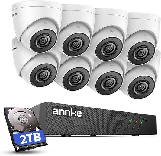 ANNKE H500 5MP PoE Security Camera System w/ 6MP 8 Channel NVR, 8 X 5MP Turret IP Cams, Support RTSP, 24-7 Hour Audio Recording, 100 FT EXIR 2.0 Night Vision, IP67 Weatherproof, Built-in 2TB HDD