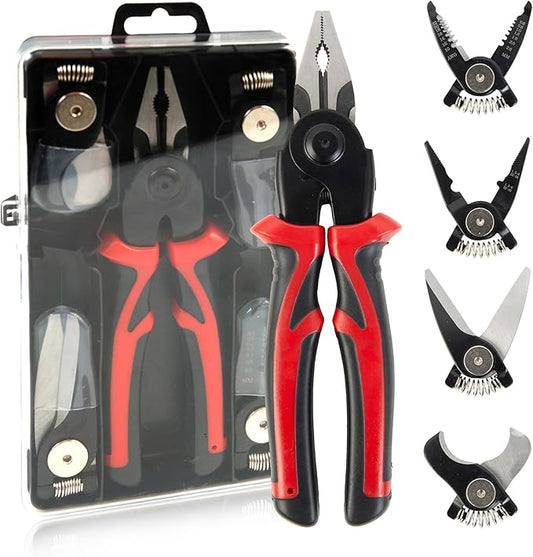 MAZING 5 IN 1 Multifunctional Interchangeable Plier Set, Combination Pliers Kit with Wire Stripper, Crimping Plier, Cable Cutter, Electrician Scissors, Linesman Plier and Storage Case for DIY & Home