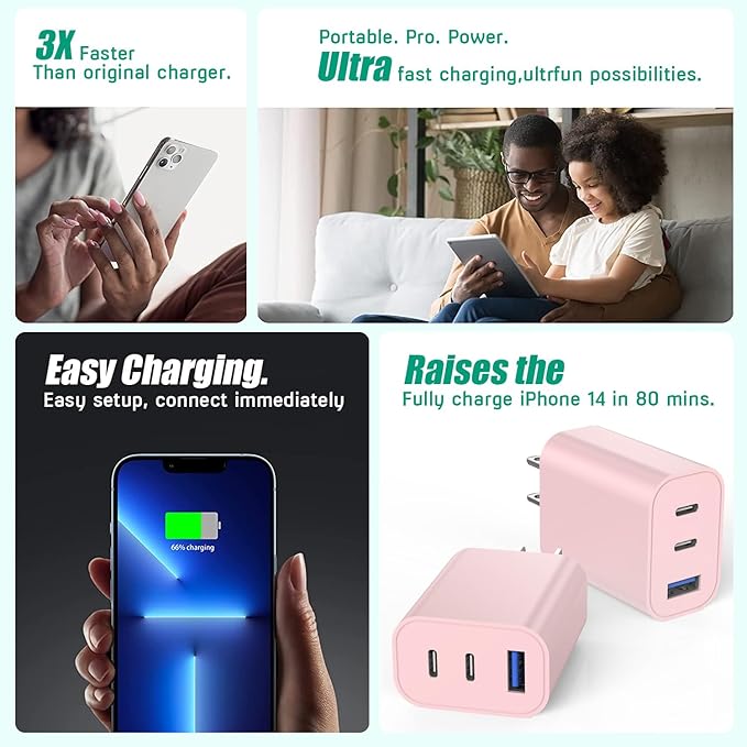USB C Charger Block for Apple iPhone 17 Fast Charging, 2-Pack 35W USB Charging Block PD Power Adapter Multiport Type C Wall Charge Block for iPhone 17/Air/16/16 Pro/15/15 Pro/Pro Max/Plus/14/13/12