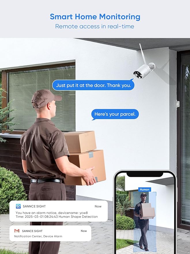 SANNCE 16CH 8MP NVR Wireless Security Camera System with 4 * 8MP Waterproof Surveillance IP Cameras,Dual-Band WiFi, H.264+ Video Coding, IP66 Outdoor Camera,Night Vision.